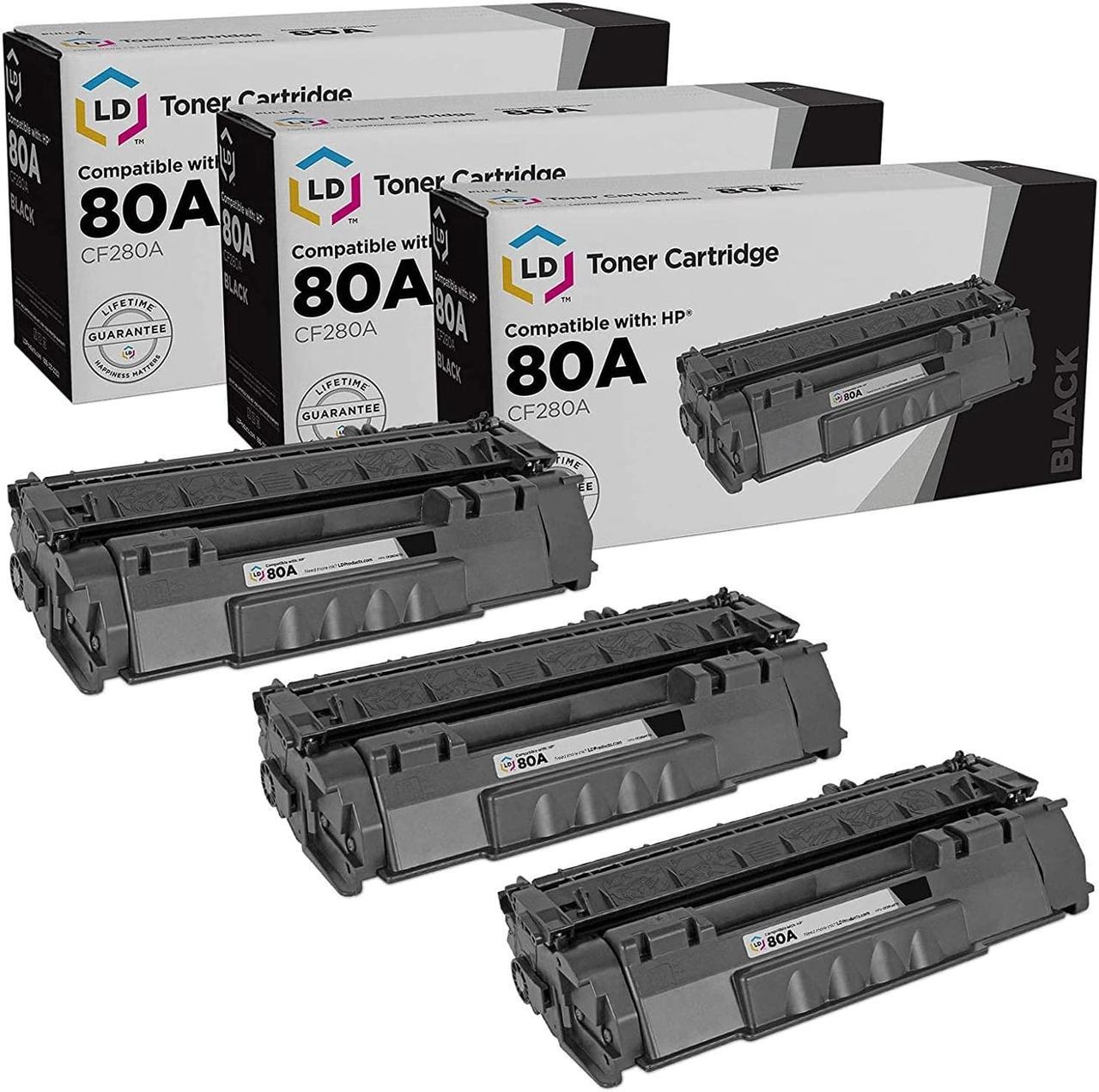 LD Compatible Replacements for Hewlett Packard CF280A (HP 80A) Set of 3 Black Laser Toner Cartridges for use in The ...