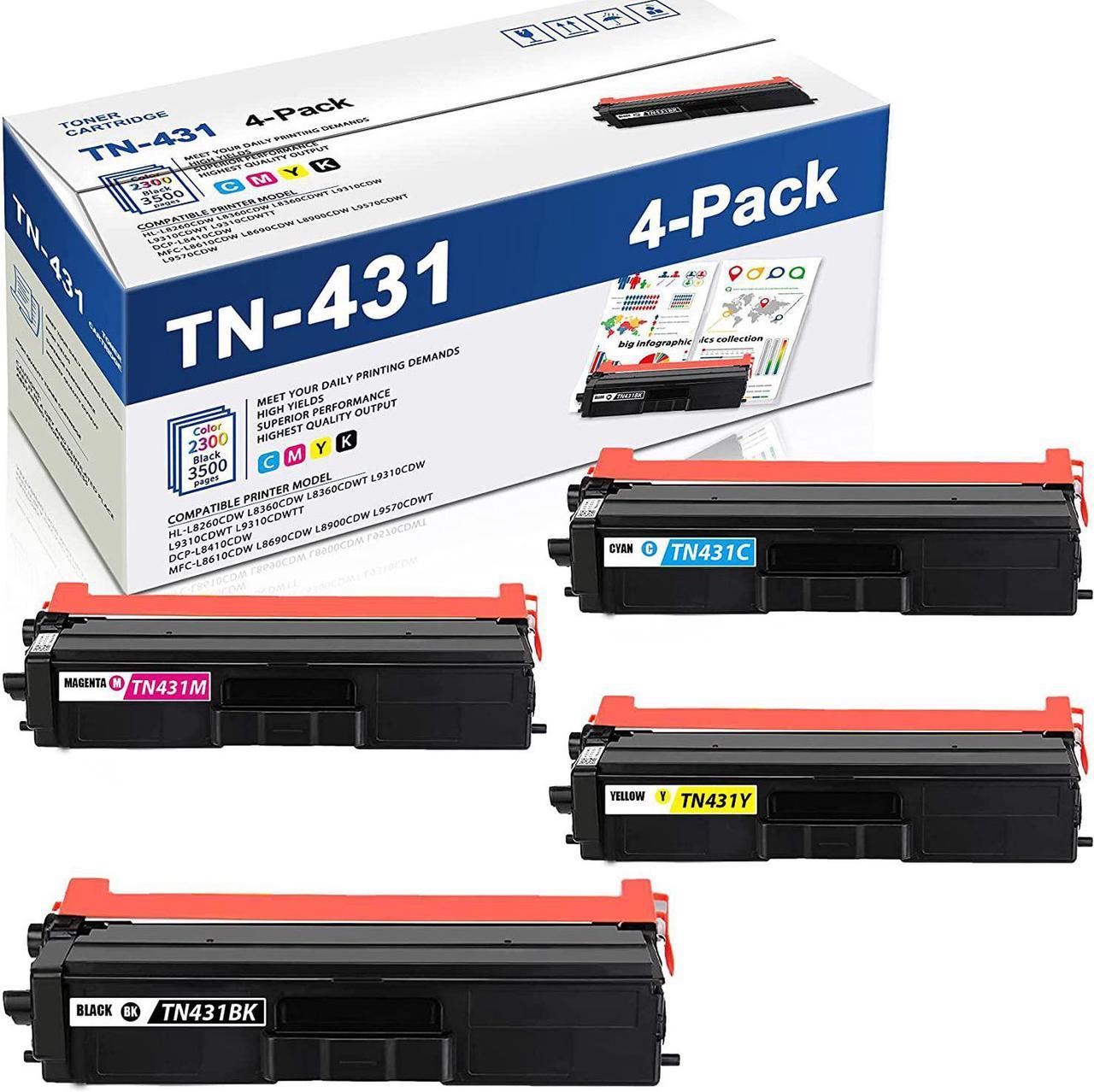 TN431BK,TN431C,TN431M,TN431Y 4PK(1BK+1C+1M+1Y) Compatible TN431 TN-431 Toner Cartridge Replacement for Brother DCP-L8410CDW MFC-L8610CDW L8690CDW L8900CDW L9570CDWT L9570CDW Printer