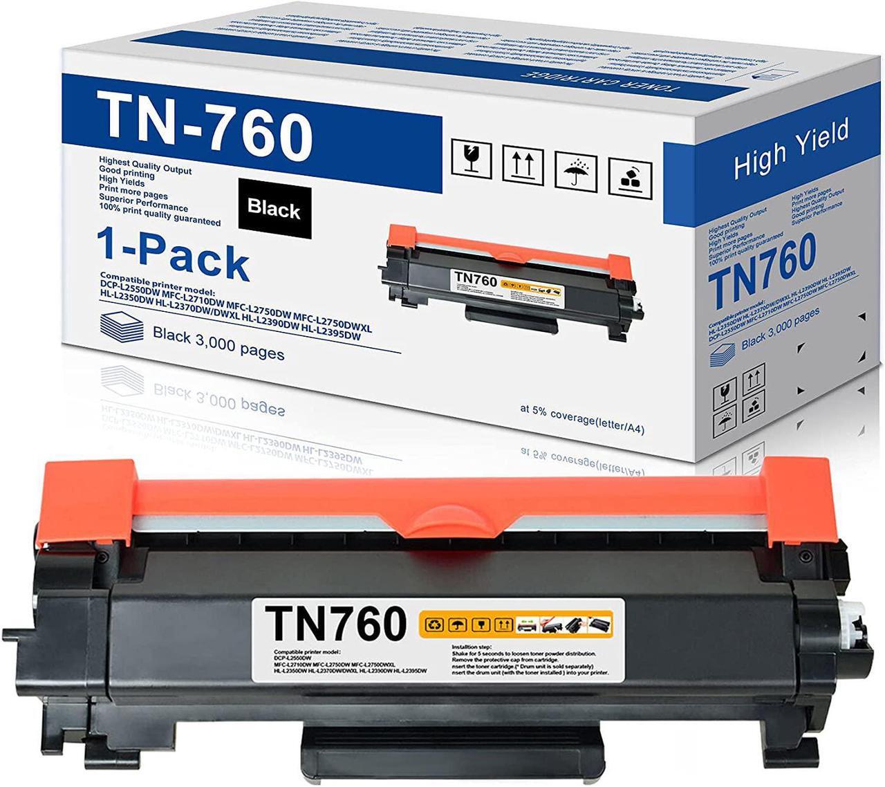 Main image of TN760 High Yield Toner Cartridge TN-760 Replacement for Brother TN-760 TN760 HL-L2350DW HL-L2395DW HL-L2390DW HL-L2370DW MFC-L2750DW MFC-L2710DW DCP-L2550DW Printer Toner (1 Pack)