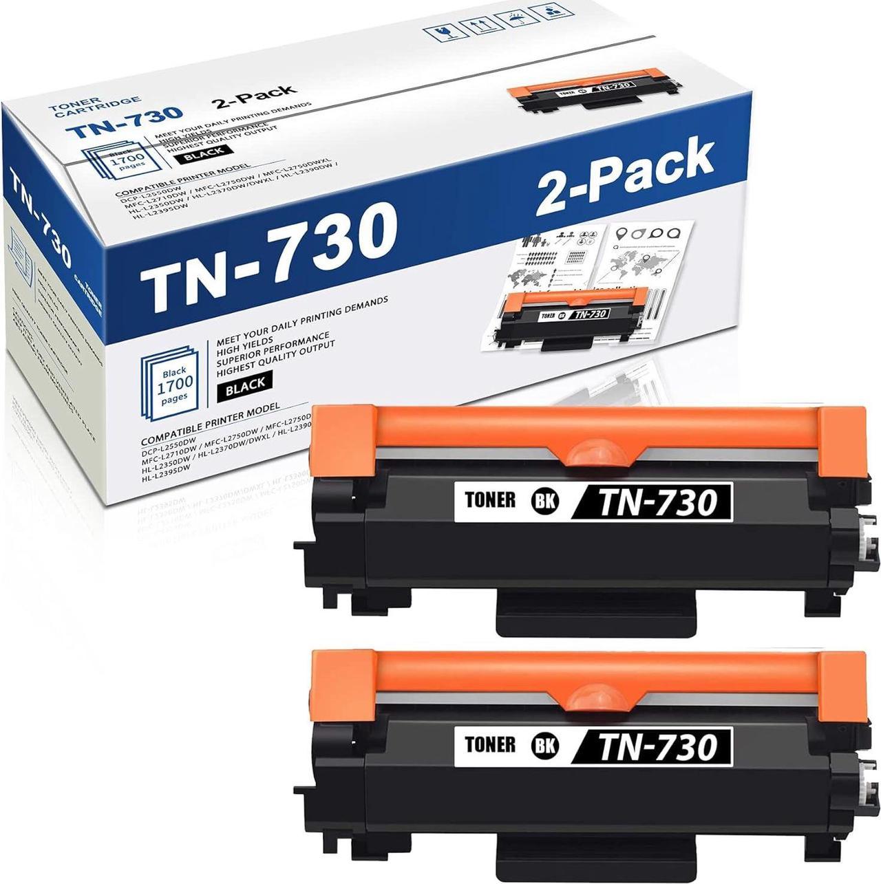 2 Pack Black TN-730 Toner Compatible TN730 Toner Cartridge Replacement for Brother MFC-L2750DW L2750DWXL HL-L2350DW L2370DW/DWXL L2390DW L2395DW DCP-L2550DW Printer