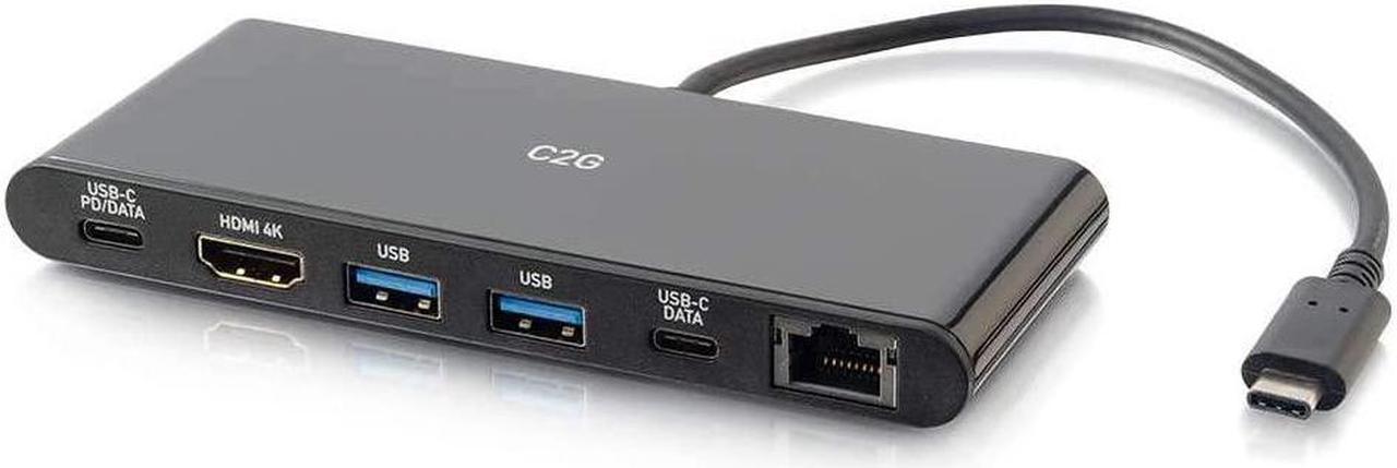 C2G 28845 USB-C Docking Station with 4K UHD HDMI, Ethernet, USB and Power Delivery, Black