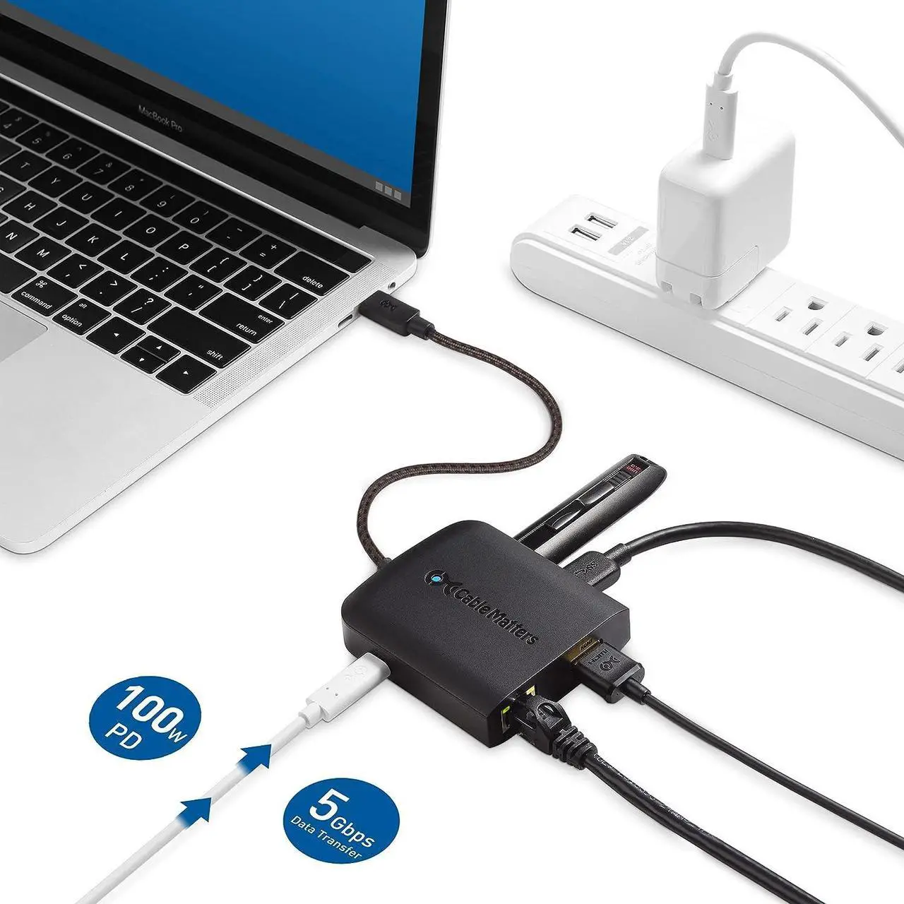 Alt view image 5 of 7 - Cable Matters 8K USB C Hub HDMI 2.1 (USB-C HDMI Dock 4K@120Hz, USB C HDMI 2.1 Hub) with USB 3.0, Gigabit Ethernet, 100W Charging, Thunderbolt 4 Compatible with MacBook Pro, XPS, Max 4K@60Hz on MacOS