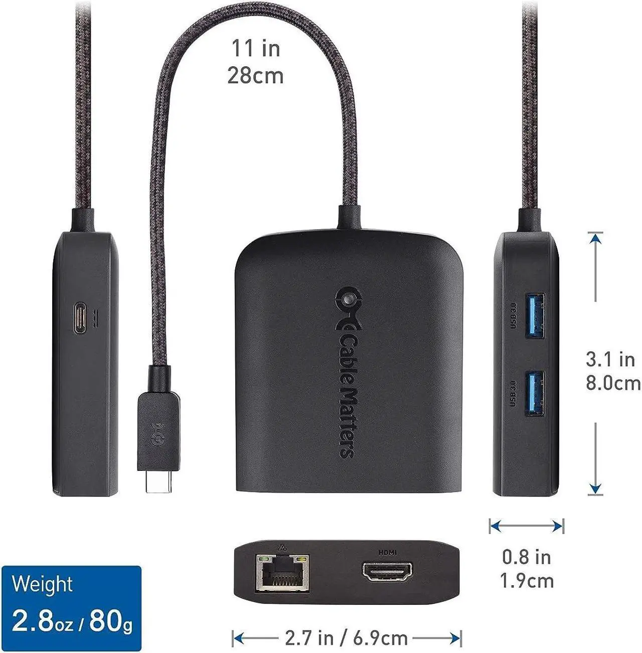 Alt view image 7 of 7 - Cable Matters 8K USB C Hub HDMI 2.1 (USB-C HDMI Dock 4K@120Hz, USB C HDMI 2.1 Hub) with USB 3.0, Gigabit Ethernet, 100W Charging, Thunderbolt 4 Compatible with MacBook Pro, XPS, Max 4K@60Hz on MacOS
