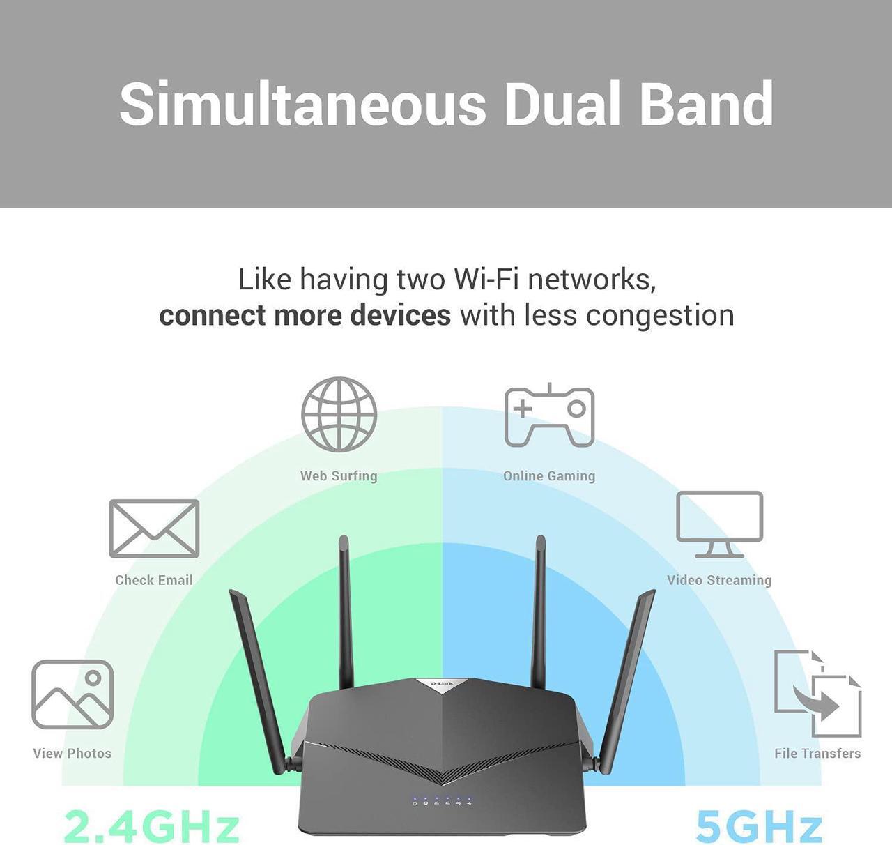 Alt view image 4 of 7 - D-Link WiFi Router AC2600, Smart, Mesh (DIR-2640)