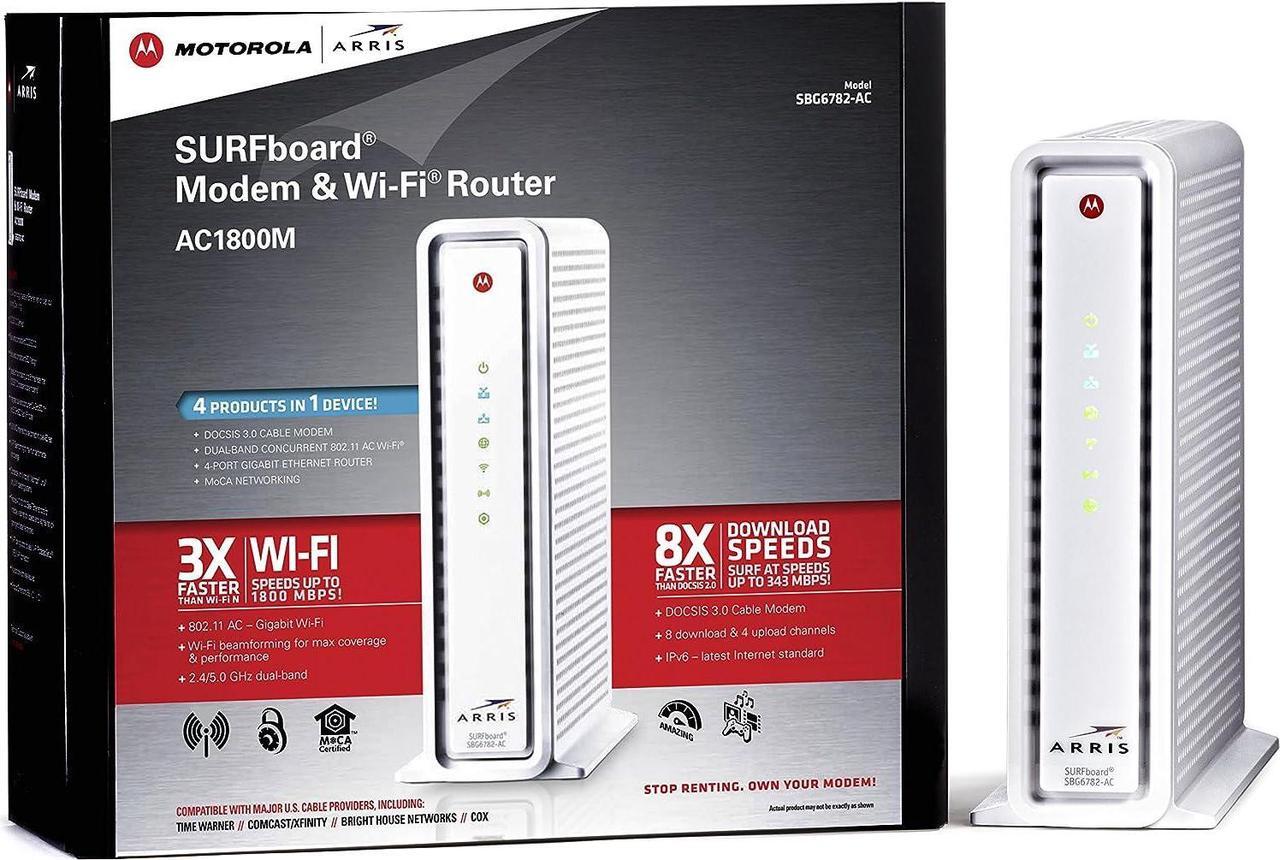Main image of ARRIS SURFboard AC1750 DOCSIS 3.0 Cable Modem Router (SBG6782) Certified with Comcast Xfinity, Time Warner Cable, Charter, Cox, Cablevision, and more (Retail Packaging White)