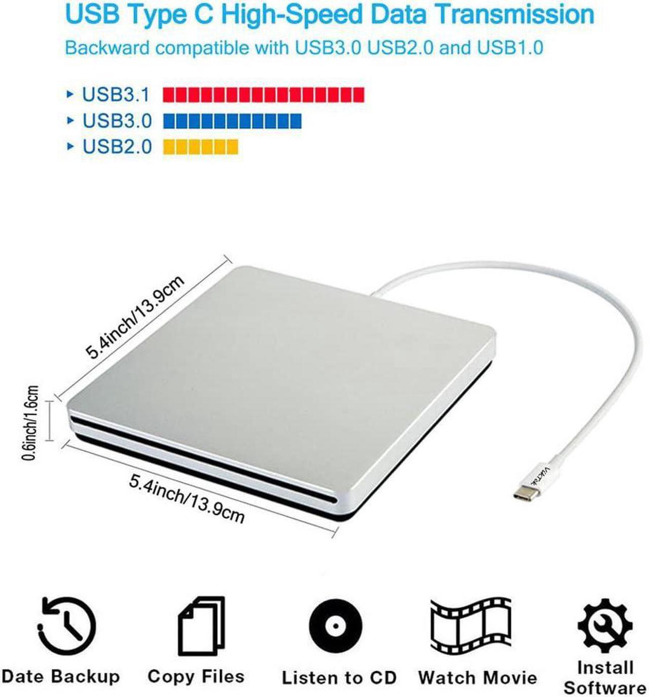 Alt view image 3 of 5 - USB-C Superdrive External DVD/CD Reader and DVD/CD Burner for Apple-MacBook Air/Pro/iMac/Mini/MacBook Pro/ASUS/ASUS/DELL Latitude with USB-C Port Plug and Play(Silver)