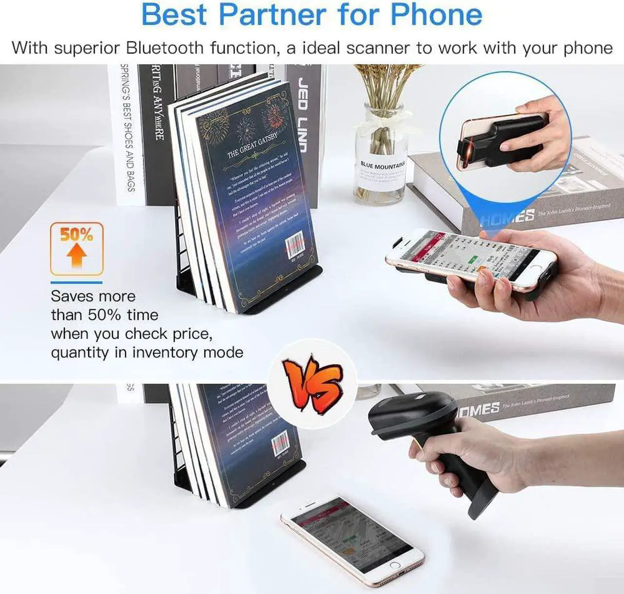 Alt view image 2 of 7 - Upgraded Eyoyo QR Code Scanner Bluetooth Android Barcode Scanner, Portable Back Clip Wireless 1D 2D UPC   Inventory Barcode Reader PDF417 Data Matrix Code Compatible with iPhone, Android Phone