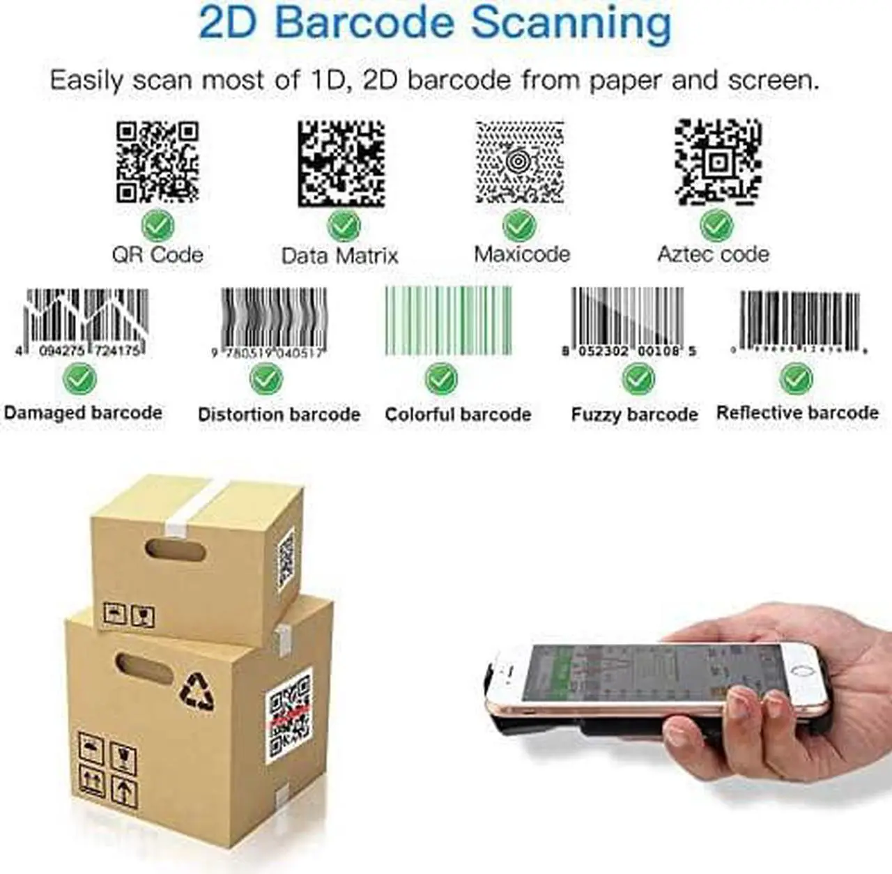 Alt view image 5 of 7 - Upgraded Eyoyo QR Code Scanner Bluetooth Android Barcode Scanner, Portable Back Clip Wireless 1D 2D UPC   Inventory Barcode Reader PDF417 Data Matrix Code Compatible with iPhone, Android Phone