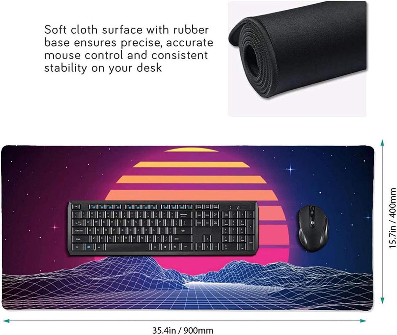 Alt view image 3 of 7 - Retro Neon Sunset Synthwave Extended Mouse Pad 35.4x15.7 Inch XXL Retrowave Vaporwave Non-Slip Rubber Base Large Gaming Mousepad Stitched Edges Waterproof Keyboard Mouse Desk Pad for Office Home
