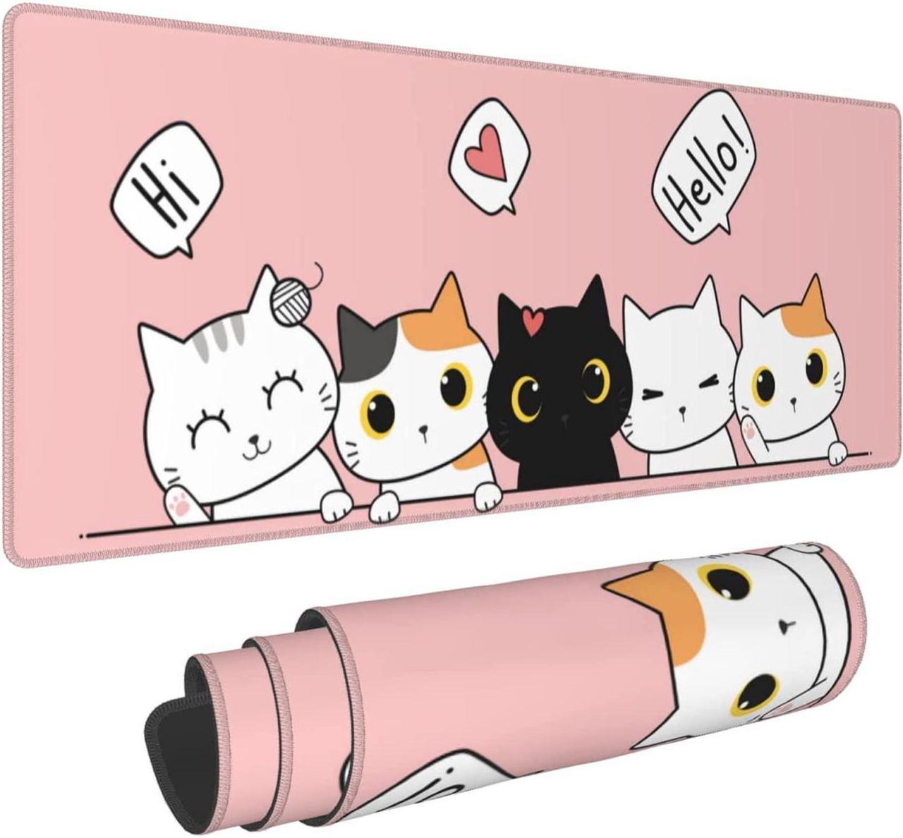 Pink Cute Kittens Cat Gaming Mouse Pad Large XL Kawaii Desk Mat Long Extended Pads Big Mousepad for Home Office Decor Accessories