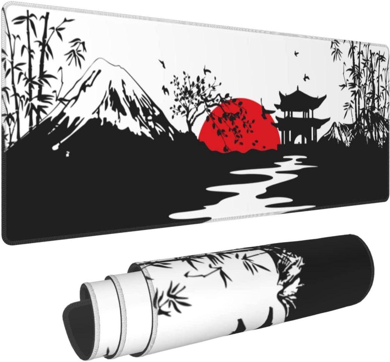 Black and Red Japanese Landscapes Gaming Mouse Pad Large XL Desk Mat Long Extended Pads Big Mousepad for Home Office Decor Accessories 31.5 X 11.8 Inch