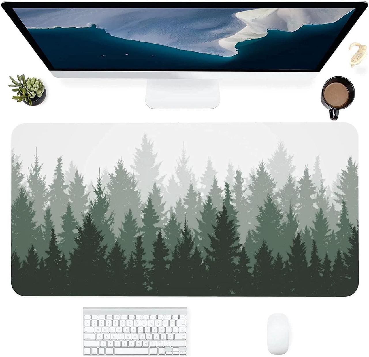 Ink Painting Misty Forest Extended Gaming Mouse Pad PU Leather Non Slip Desk Mat Large Keyboard Mouse Mat Stitched Edges Rubber Base Waterproof for Gaming Office Home