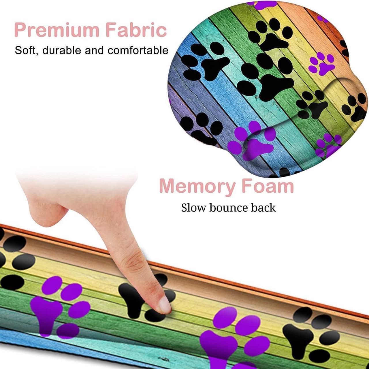 Alt view image 4 of 7 - Keyboard Wrist Rest and Mouse Pad with Wrist Support, Ergonomic Gel Mouse Pad Coaster,Easy Typing Pain Relief, Memory Foam Keyboard Mousepad Set,Rainbow Woodgrain Black and Purple Dog Paw