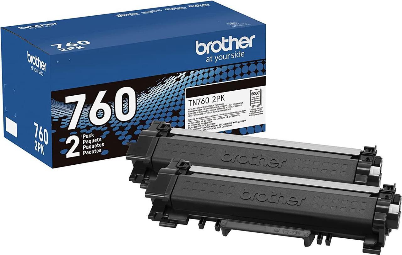 Brother Genuine TN760 2PK High-Yield Black Toner Cartridge Multipack