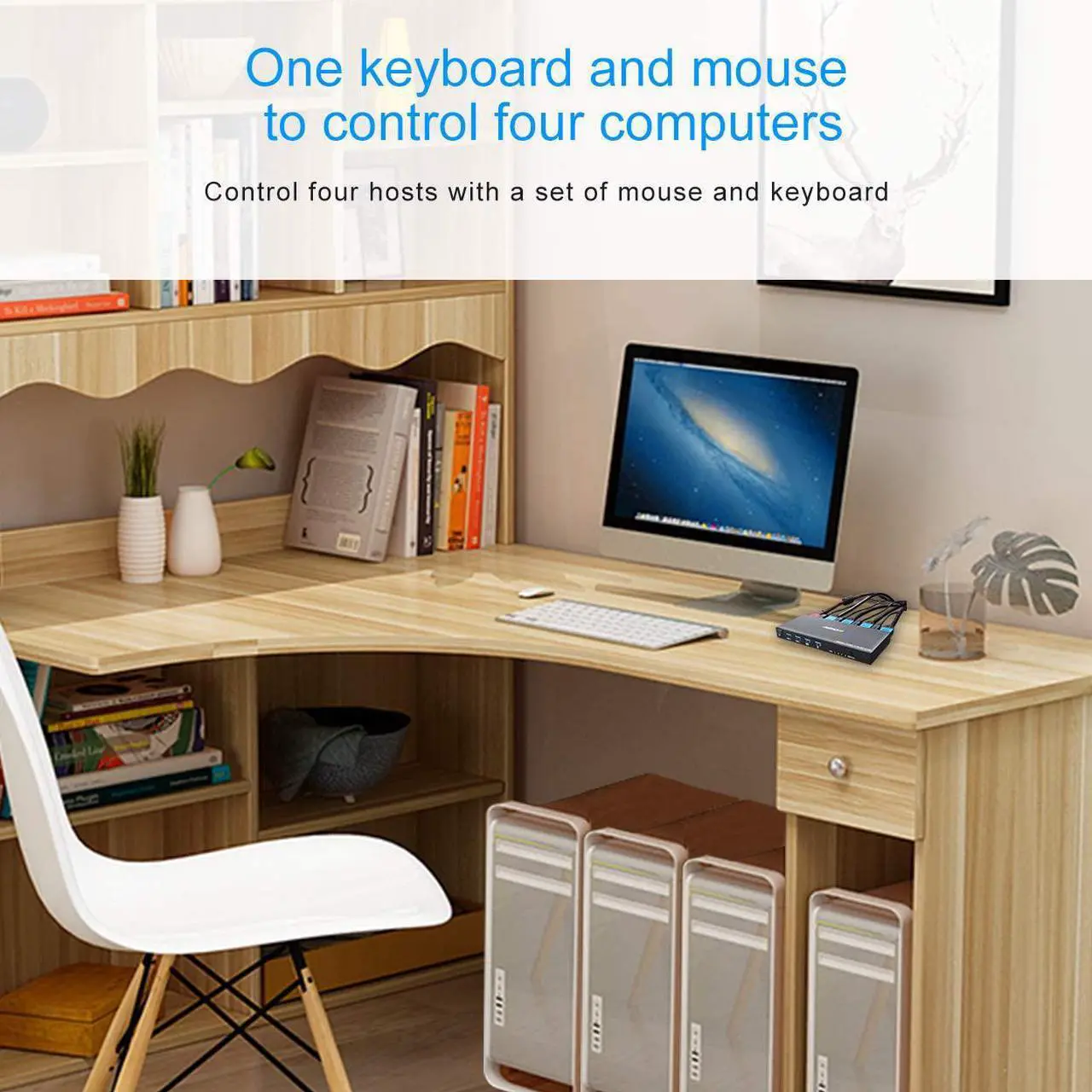 Alt view image 4 of 4 - KVM Switch HDMI 4 Port Box, AIMOS HDMI 2.0 KVM Switcher Support Wireless Keyboard and Mouse Connections and with USB Hub Port, UHD 4K@60Hz & 3D & 1080P Supported
