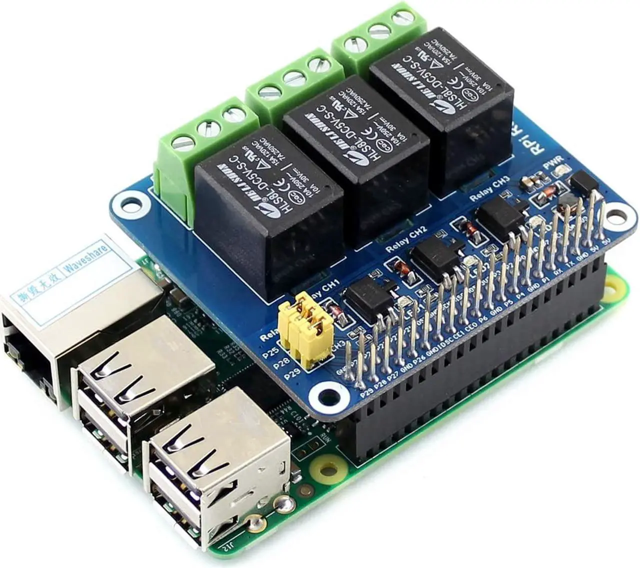 Alt view image 5 of 7 - RPi Relay Board Raspberry Pi Expansion Board, Three Channel (3-CH) Power Relay Module for Raspberry Pi 4B/3B+/3B/2B/A+/B+, Loads up to 5A 250V AC or 5A 30V DC