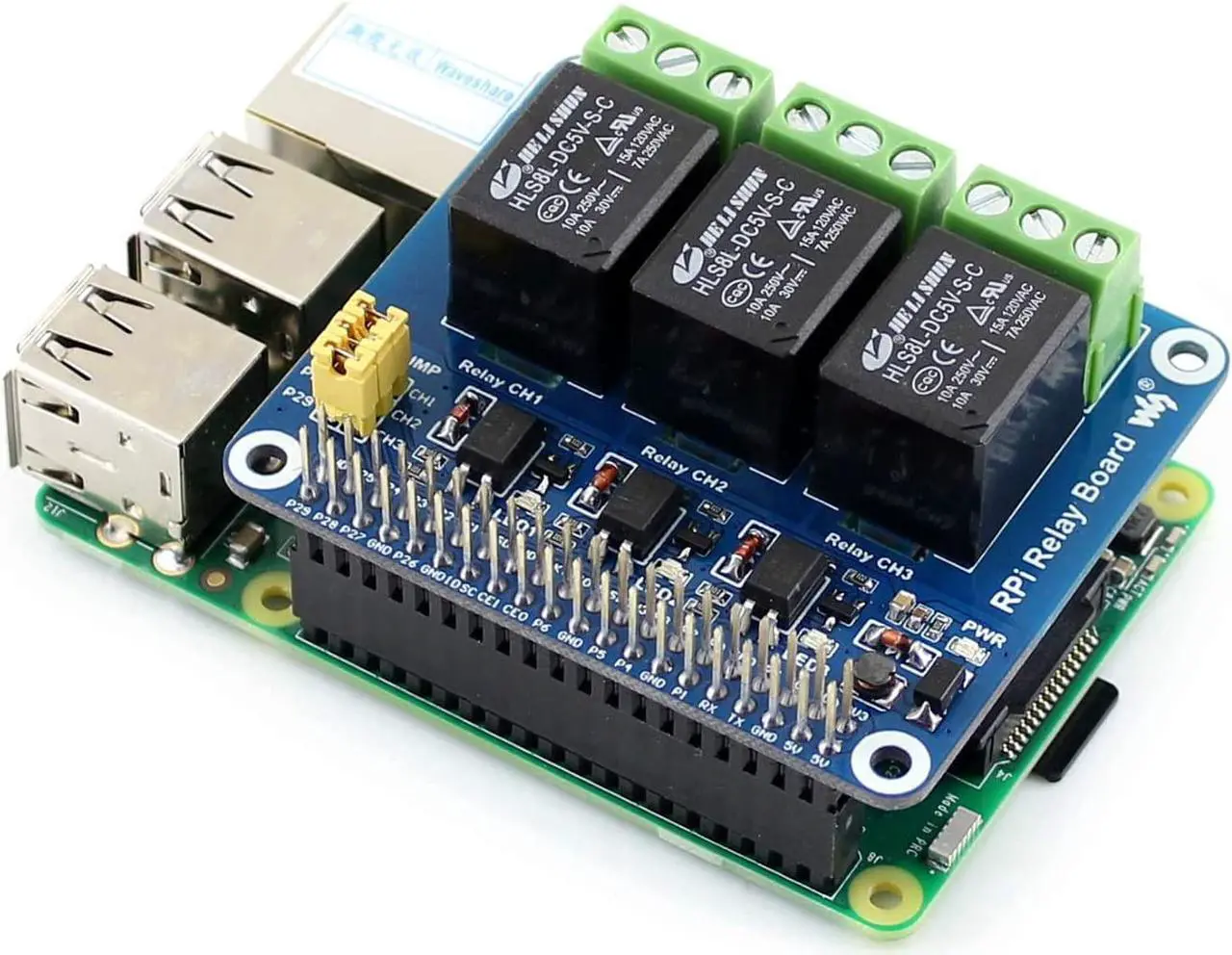 Alt view image 6 of 7 - RPi Relay Board Raspberry Pi Expansion Board, Three Channel (3-CH) Power Relay Module for Raspberry Pi 4B/3B+/3B/2B/A+/B+, Loads up to 5A 250V AC or 5A 30V DC
