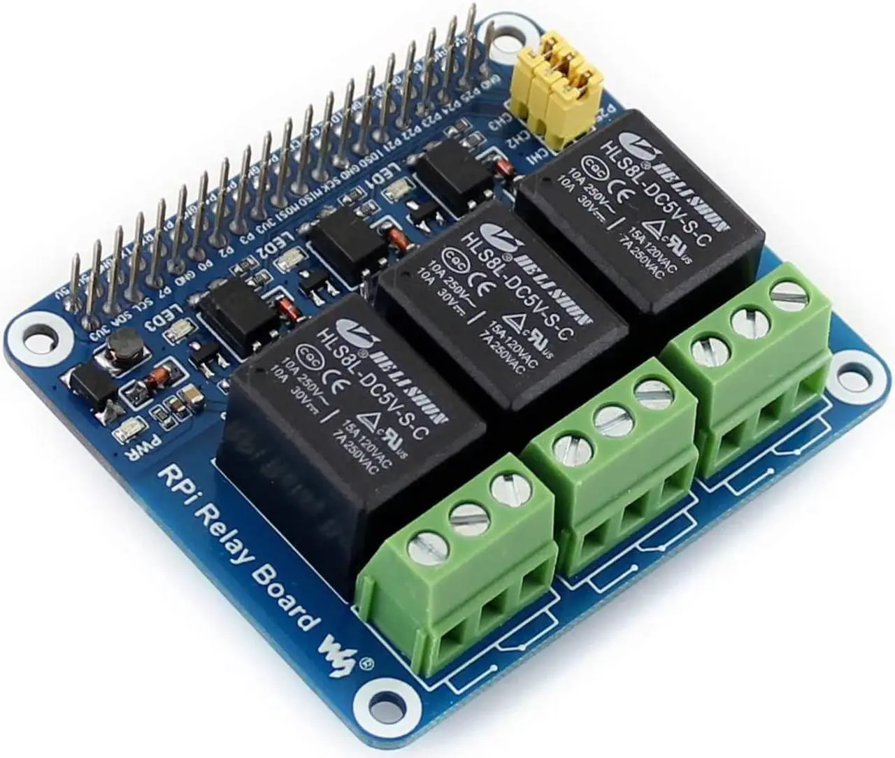 Alt view image 7 of 7 - RPi Relay Board Raspberry Pi Expansion Board, Three Channel (3-CH) Power Relay Module for Raspberry Pi 4B/3B+/3B/2B/A+/B+, Loads up to 5A 250V AC or 5A 30V DC
