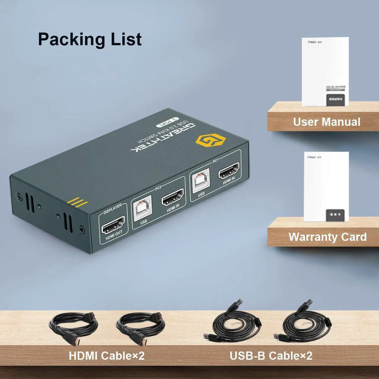 GREATHTEK HDMI KVM Switch 2 Port, USB2.0, Ultra HD 4K @30Hz, 2 PC Share ...