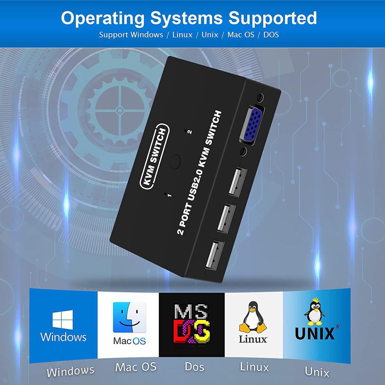 Alt view image 5 of 6 - USB VGA KVM Switch for 2 PC Sharing 1 Video Monitor and 3 USB Devices, Keyboard Mouse Scanner Printer, for Laptop PC Windows Mac OS System