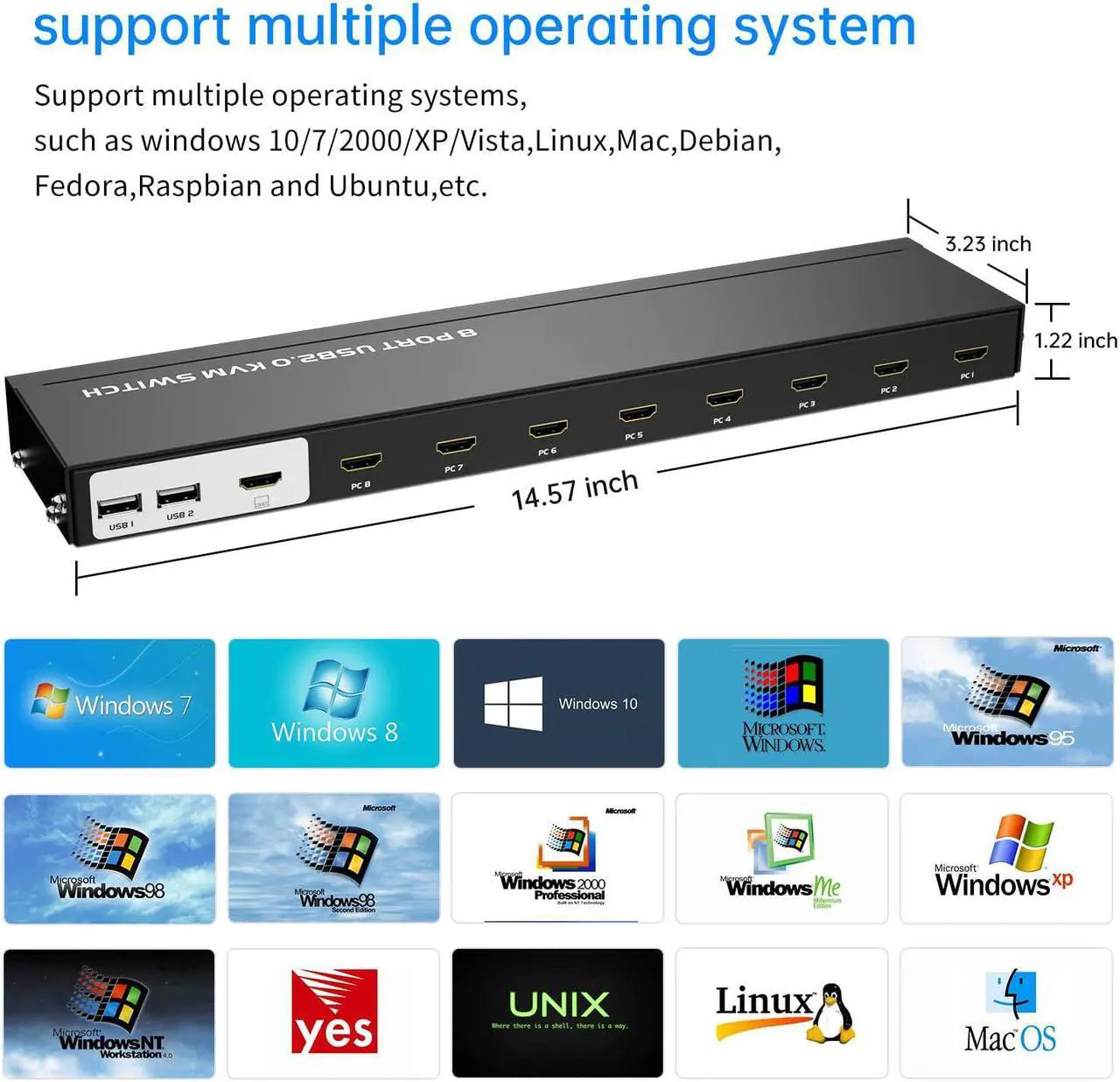 Alt view image 5 of 6 - KVM Switch HDMI 8 Port, Yinker 4K@30Hz USB HDMI Rack Mout KVM 8 in 1 Out w/9pack Cables 4 USB 2.0 Hubs Desktop Selector IR Remote Rack Mount Ears