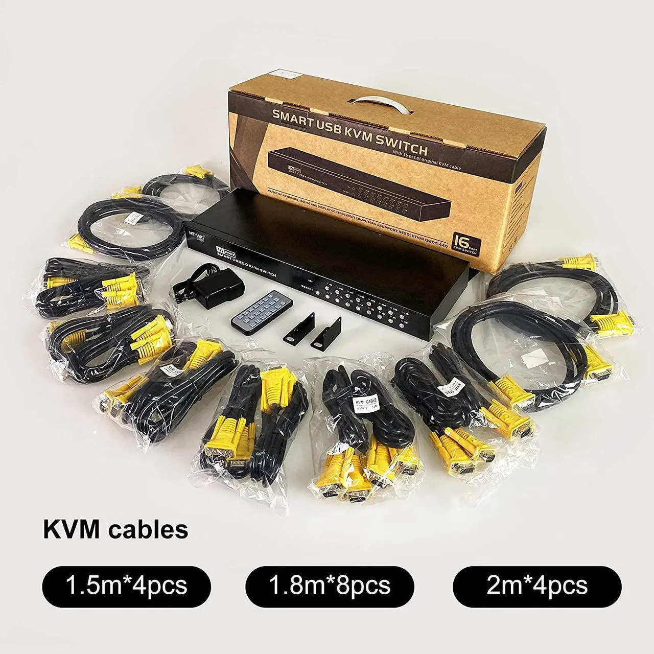 Alt view image 6 of 7 - 16 Port KVM Switch, MT-VIKI Rackmount KVM Switch VGA 16x1 USB VGA KVM Console + 16packs KVM Cables + Rack-Ears for 1U Rack + IR Remote