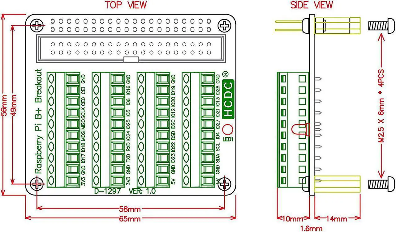 Alt view image 5 of 7 - RPi GPIO Terminal Block Breakout Board HAT, for Raspberry Pi