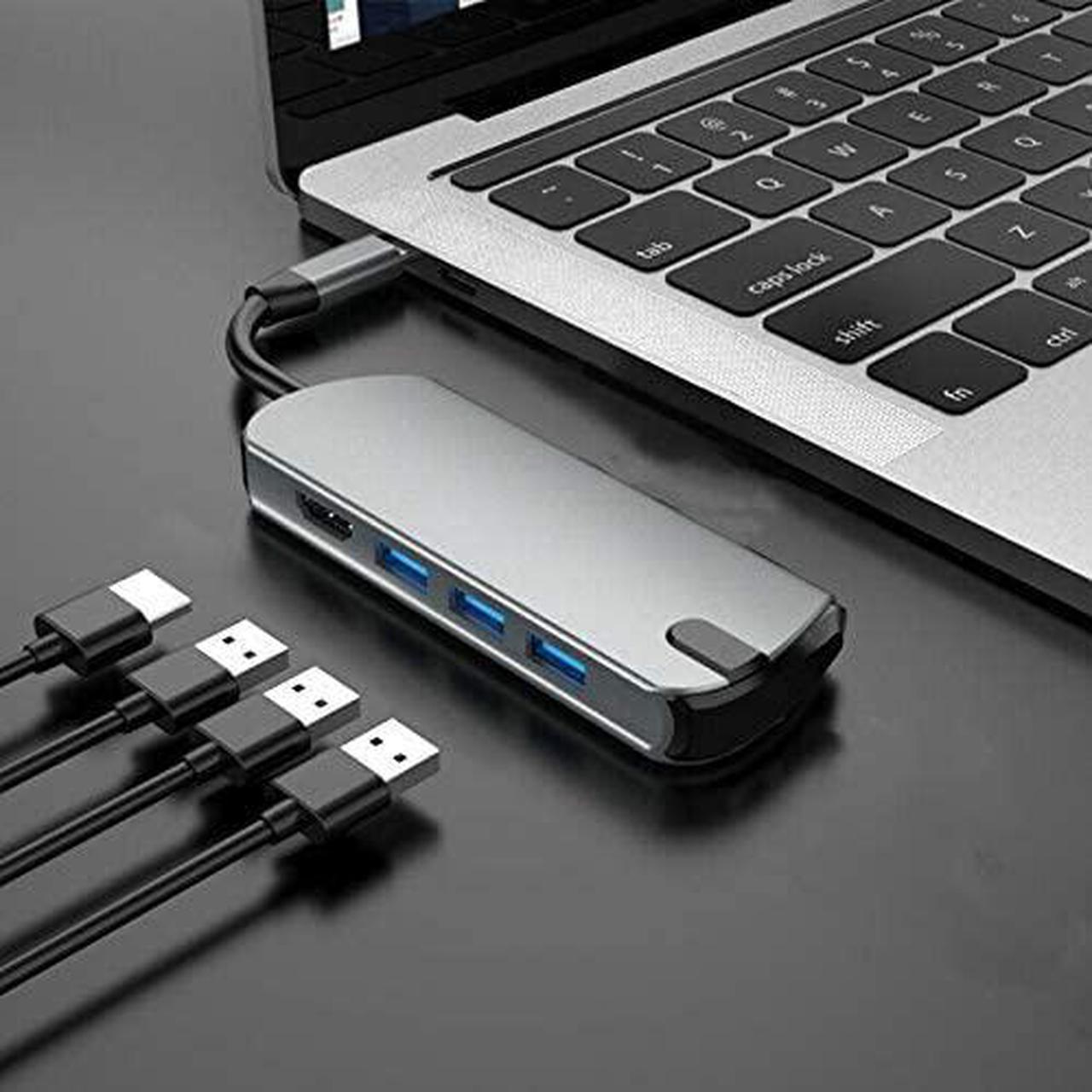 Chuanmin-us USB-C HUB 4 in 1 Type-C to HDMI USB3.0 Multi-Function Expansion Dock (Color : Grey)