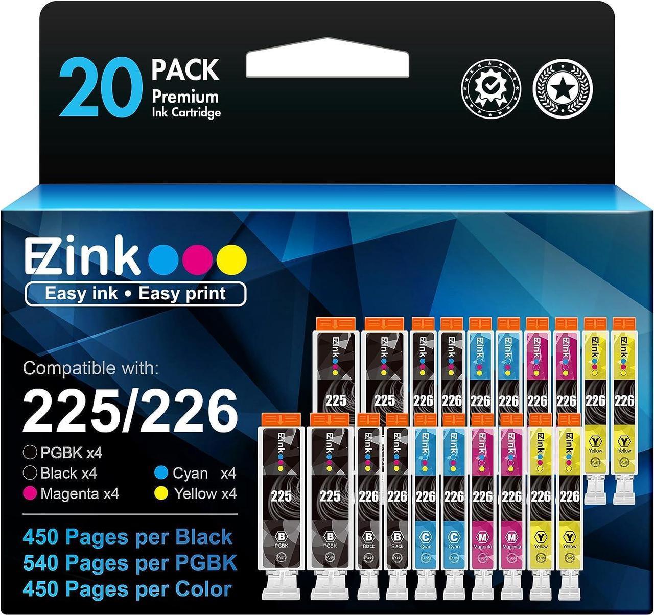 E-Z Ink (TM) Compatible Ink Cartridge Replacement for Canon PGI-225 CLI-226 PGI225 CLI226 to use with MG6220 MG6120 MG5320 MX882 MX892 (4 Large Black, 4 Cyan, 4 Magenta, 4 Yellow, 4 Small Black)20Pack