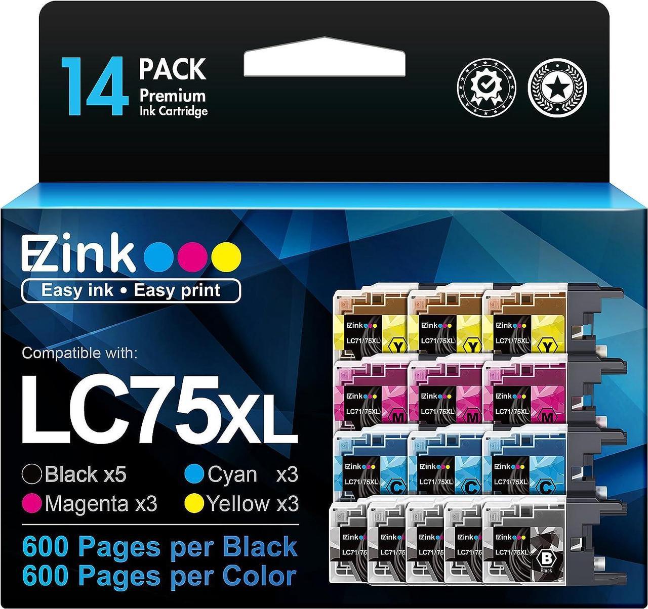 14 Pack LC75 E-Z Ink (TM) Compatible Ink Cartridge Replacement for Brother LC75 LC71 LC79 XL for MFC-J6510DW MFC-J6710DW MFC-J6910DW MFC-J280W MFC-J425W Printer (5 Black, 3 Cyan, 3 Magenta, 3 Yellow)