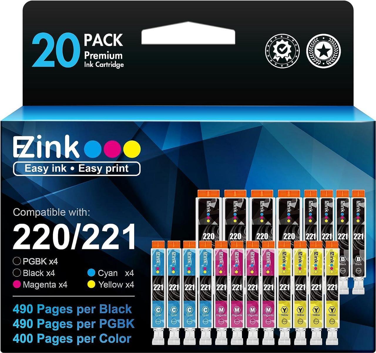 E-Z Ink (TM Compatible Ink Cartridge Replacement for Canon PGI220 PGI-220 CLI221 CLI-221 to use with MX870 MX860 MP620 MP560 MP980 (4 Large Black, 4 Cyan, 4 Magenta, 4 Yellow, 4 Small Black) 20 Pack