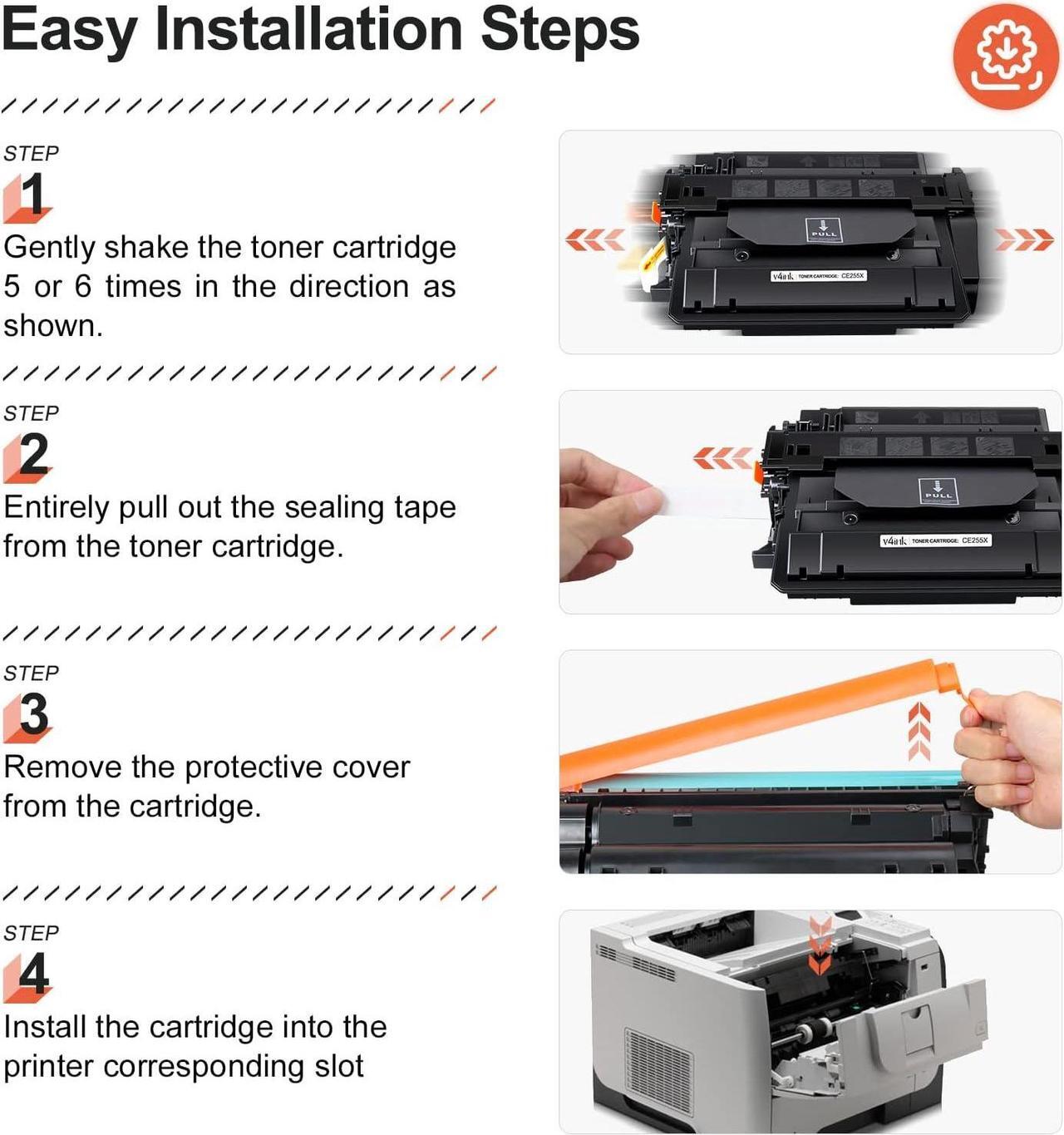 Alt view image 5 of 6 - v4ink Compatible CE255X Toner Cartridge Replacement  55X CE255X 55A CE255A Toner High Yield Ink  P3015 P3015d P3015dn P3015n P3015x M521dn M521dw M525c M525dn M525f Printer 2PK