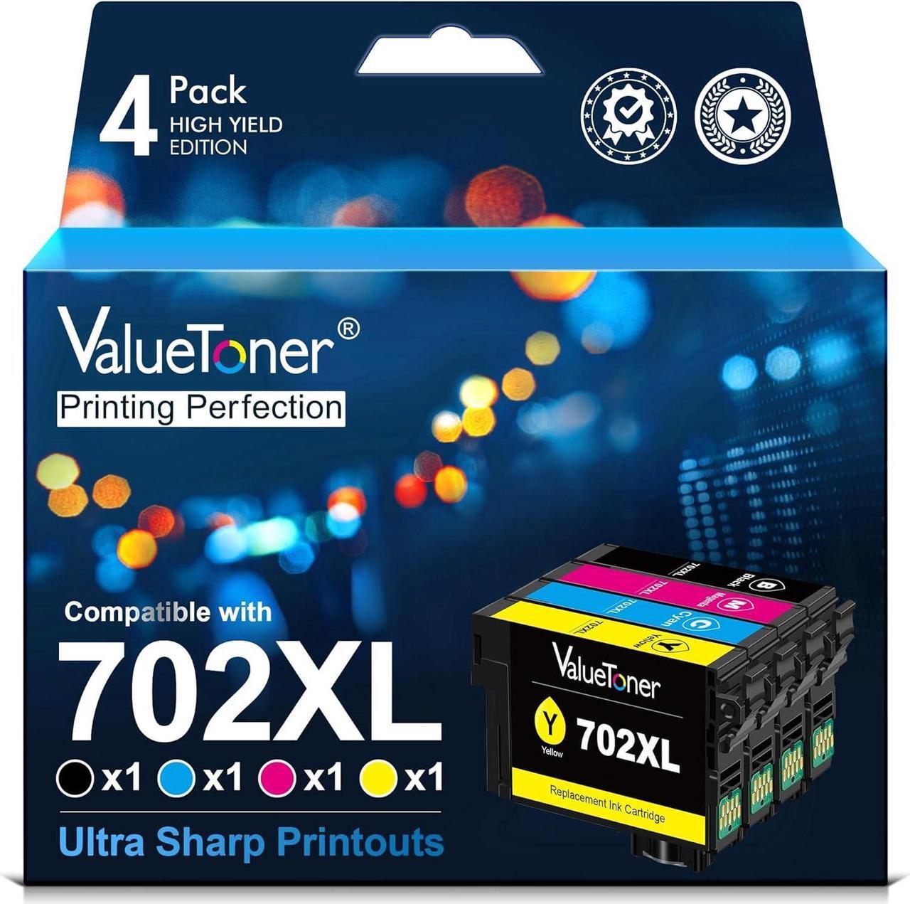 Main image of Valuetoner Remanufactured 702 XL T702 702XL T702XL Ink Cartridge Replacement  702XL 702 Ink for Workforce Pro WF-3733 WF-3720 WF-3730 Printer (Large Black, Cyan, Magenta, Yellow, 4 Pack)