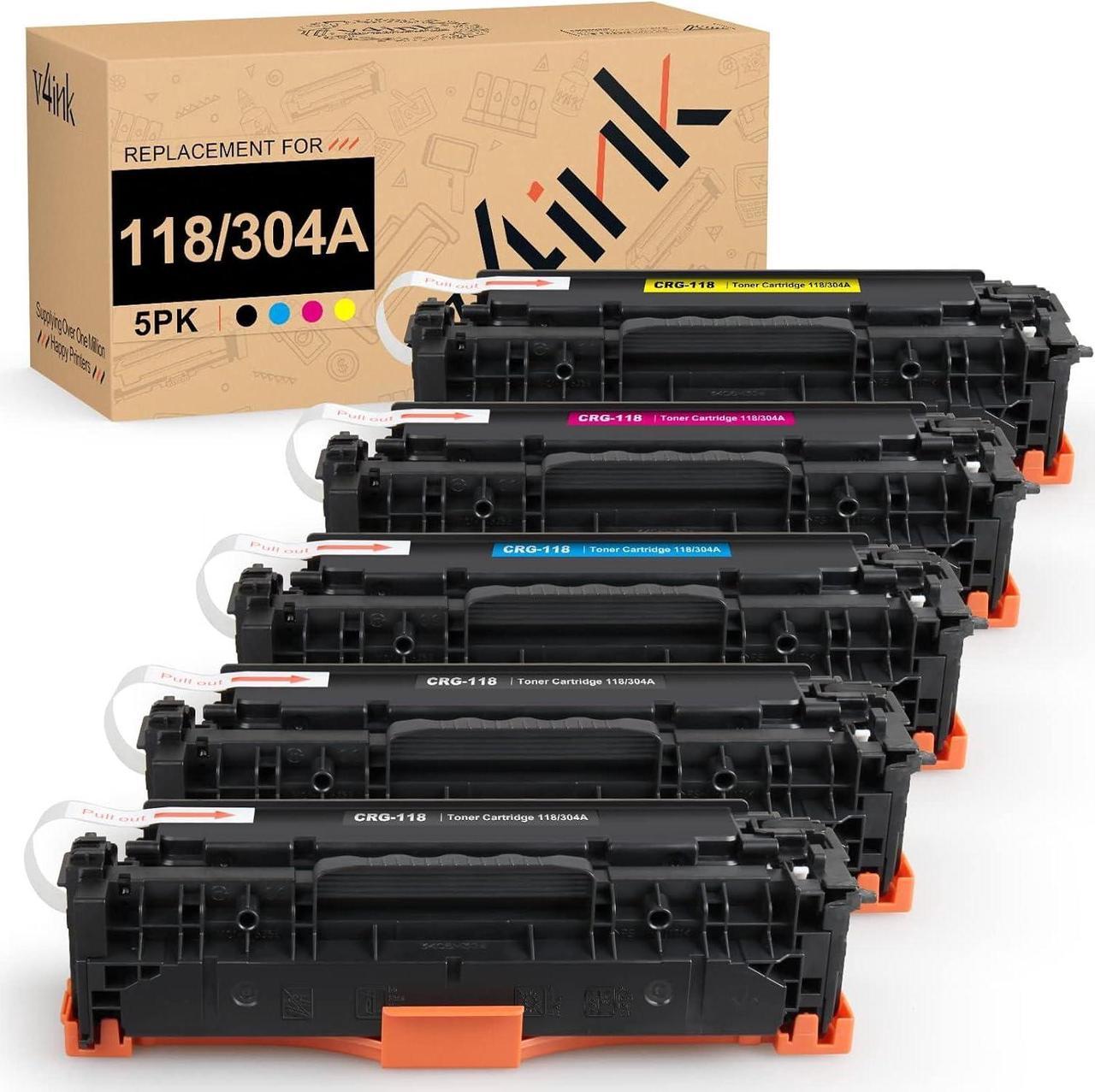 v4ink 5PK Remanufactured Toner Cartridge Replacement for Canon 118 HP 304A CC530A Toner for Canon ImageClass MF726Cdw MF8350CDN MF8580Cdw MF8380Cdw LBP7660Cdn Printer 2 Black 1 Cyan 1 Magenta 1 Yellow