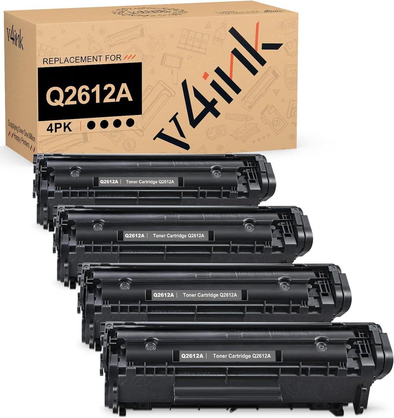 v4ink 4PK Compatible 12A Toner Cartridge Replacement for 12A Q2612A Toner Black Ink for use with HP 1012 1018 1020 1022 1022N 3015 M1005 M1319F Canon D420 D450 D480 MF4150 MF4350D MF4370DN Printer