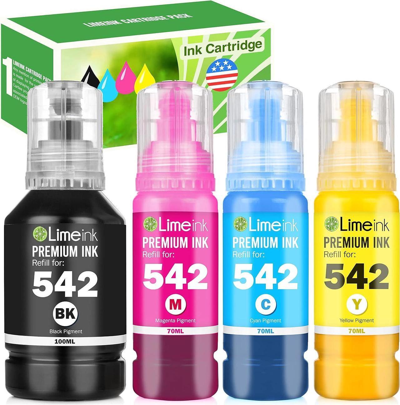 Limeink Compatible Ink Bottles Replacement for Epson 542 Ink for Epson 542 Black Ink for Epson Ecotank Printer Ink Refill for Ecotank Ink Refill Ink Bottles (1 Black, 1 Cyan, 1 Magenta, 1 Yellow)