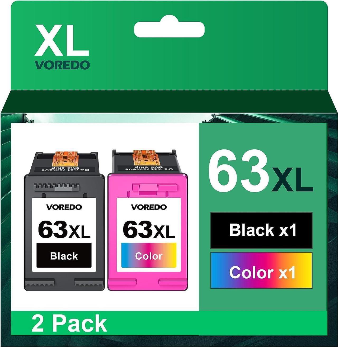 VOREDO 63XL  Ink 63 XL Cartridges Black Color Combo Pack HP63 HP63XL Printer Envy 4520 4512 4516 OfficeJet 3830 3833 4650 5255 5258 4655 DeskJet 1112 2130 3630 3622 3632