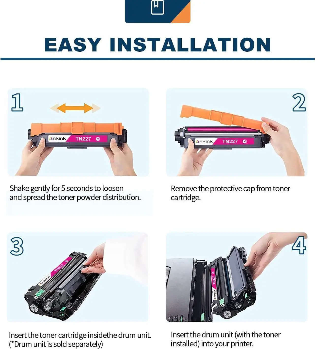 Alt view image 4 of 6 - ANKINK High Yield TN-227BK/C/M/Y Toner Cartridge Replacement  TN227 TN223 TN-227 223 223BK for HL-L3210CW L3230CDW L3270CDW MFC-L3770CDW L3750CDW L3710CW (Black Cyan Magenta Yellow 4 Pack)