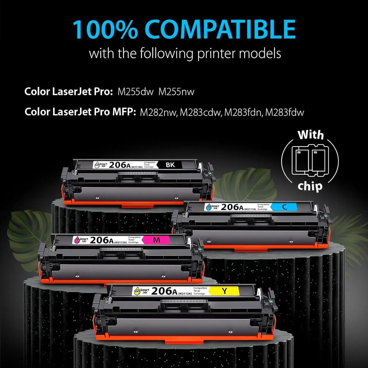 Alt view image 2 of 6 - Smart Ink Compatible Toner Cartridge Replacement  206A 206 A with Built-in Chip (4 Pack) to use with Color Laserjet Pro MFP M283fdw M283cdw Laserjet Pro M255dw M255nw (Black Cyan Magenta Yellow)