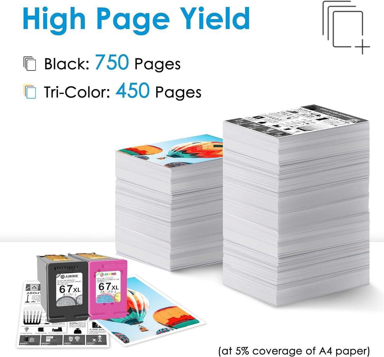 Alt view image 3 of 6 - 67XL Ink Cartridges Replacement  Deskjet 2700 4100 4155 Envy 6000 6055 6400 6455 6458 Series Printer Ink Cartridges  Ink 67 XL 67XL Black and Color Combo Pack 2-Pack