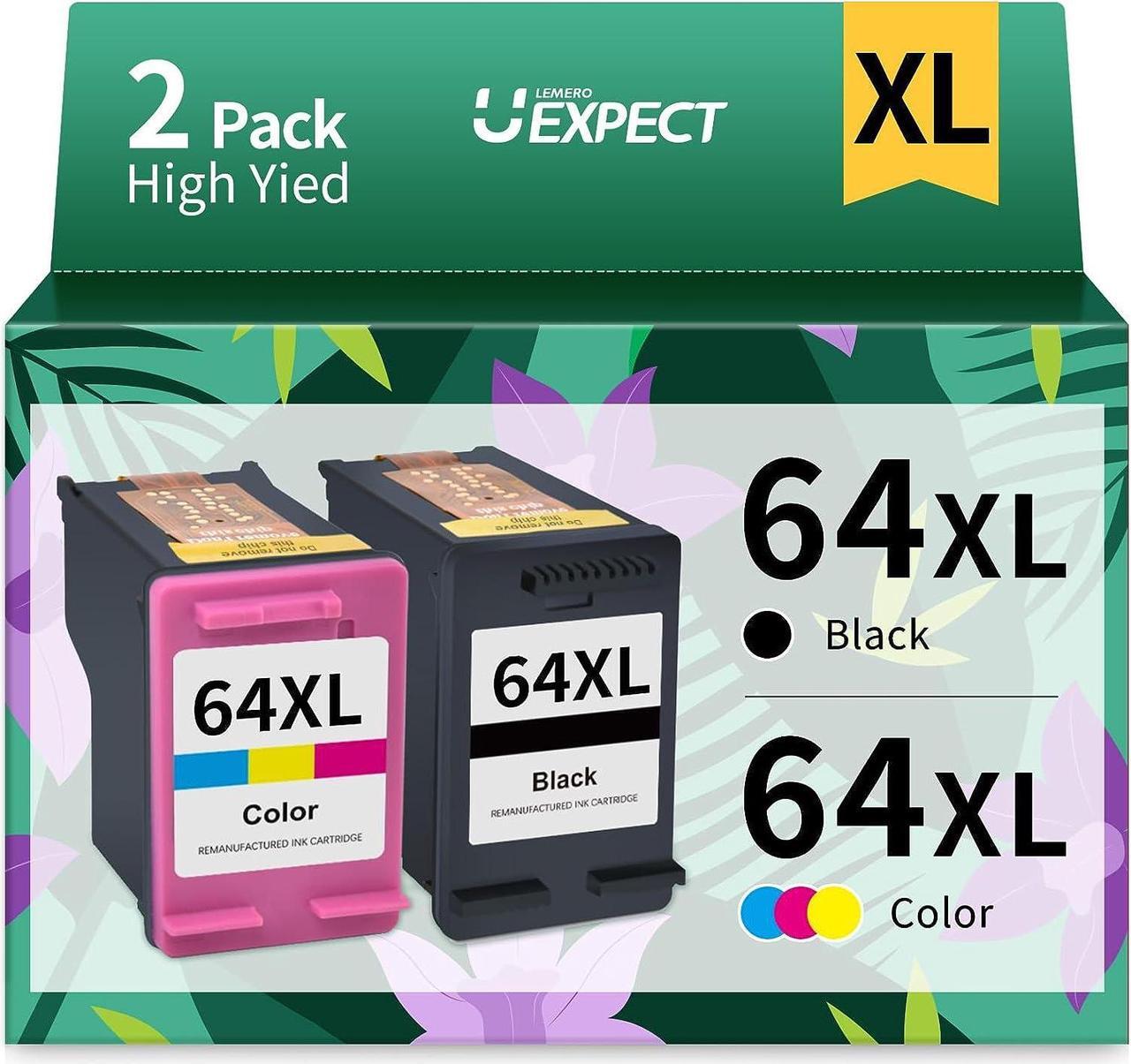 Main image of 64XL Ink Cartridges Combo Pack Replacement  64 XL 64XL Ink Work  Envy Photo 7855 7155 7858 7800 6255; Envy Inspire 7950e Tango Series HP64 HP64XL Printer (1 Black, 1 Tri-Color)