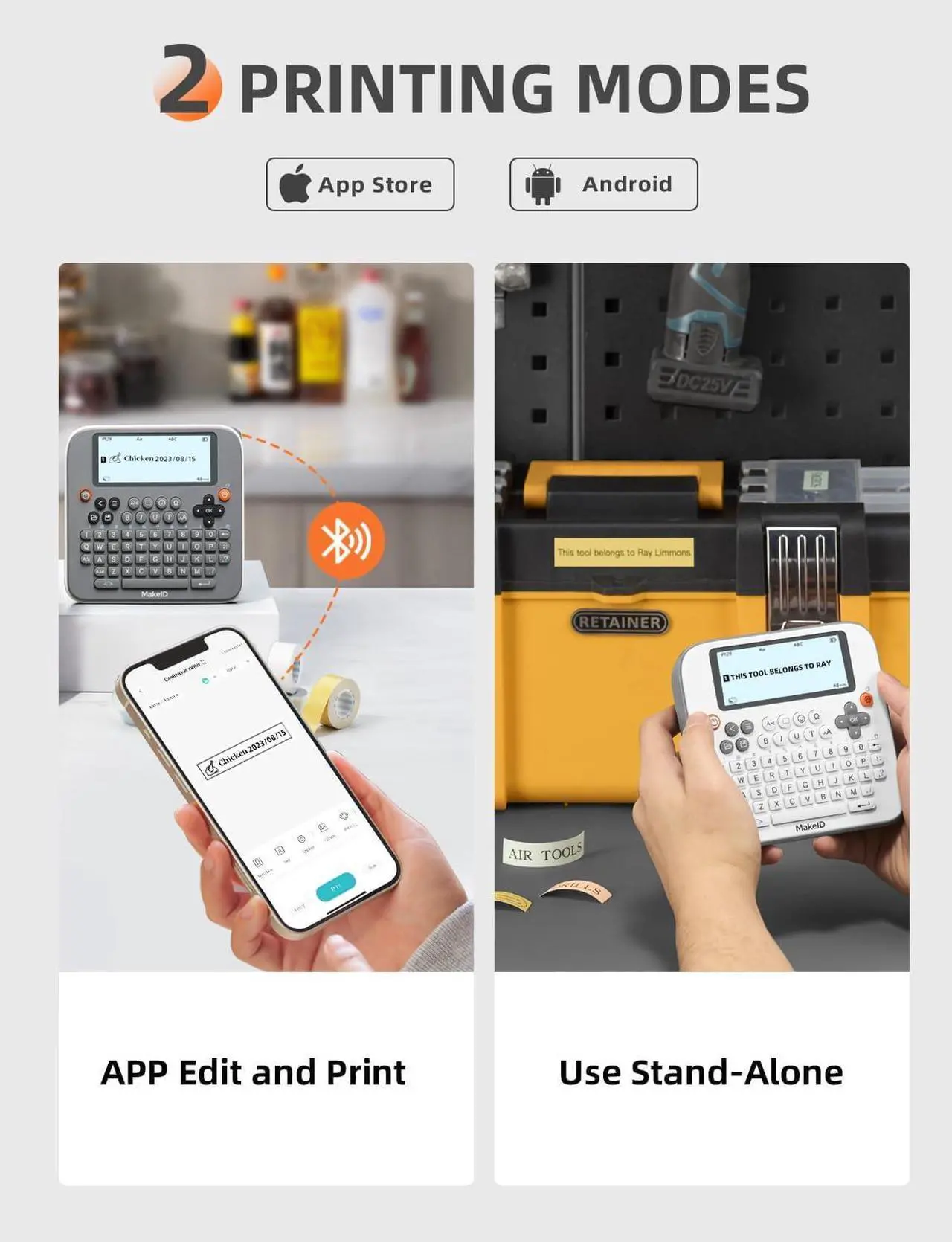 Alt view image 2 of 7 - Makeid E1 Label Maker - Bluetooth Compatible Thermal Printer - QWERTY Keyboard Portable Label Maker, 3.4" Large LCD Screen - Prints 9/12/16mm Waterproof Label Tapes - Includes 13.3' Tape, USB Cable