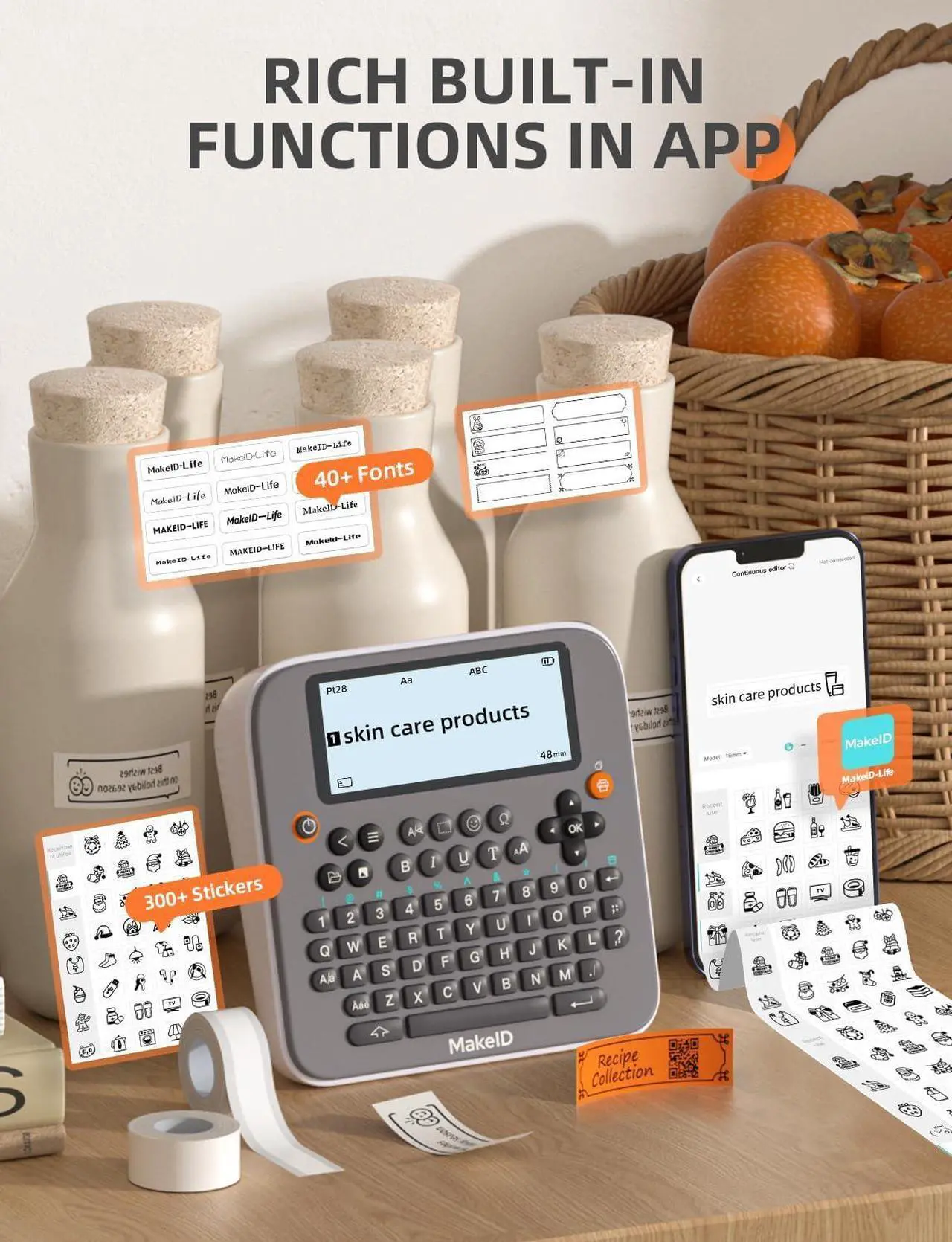 Alt view image 4 of 7 - Makeid E1 Label Maker - Bluetooth Compatible Thermal Printer - QWERTY Keyboard Portable Label Maker, 3.4" Large LCD Screen - Prints 9/12/16mm Waterproof Label Tapes - Includes 13.3' Tape, USB Cable