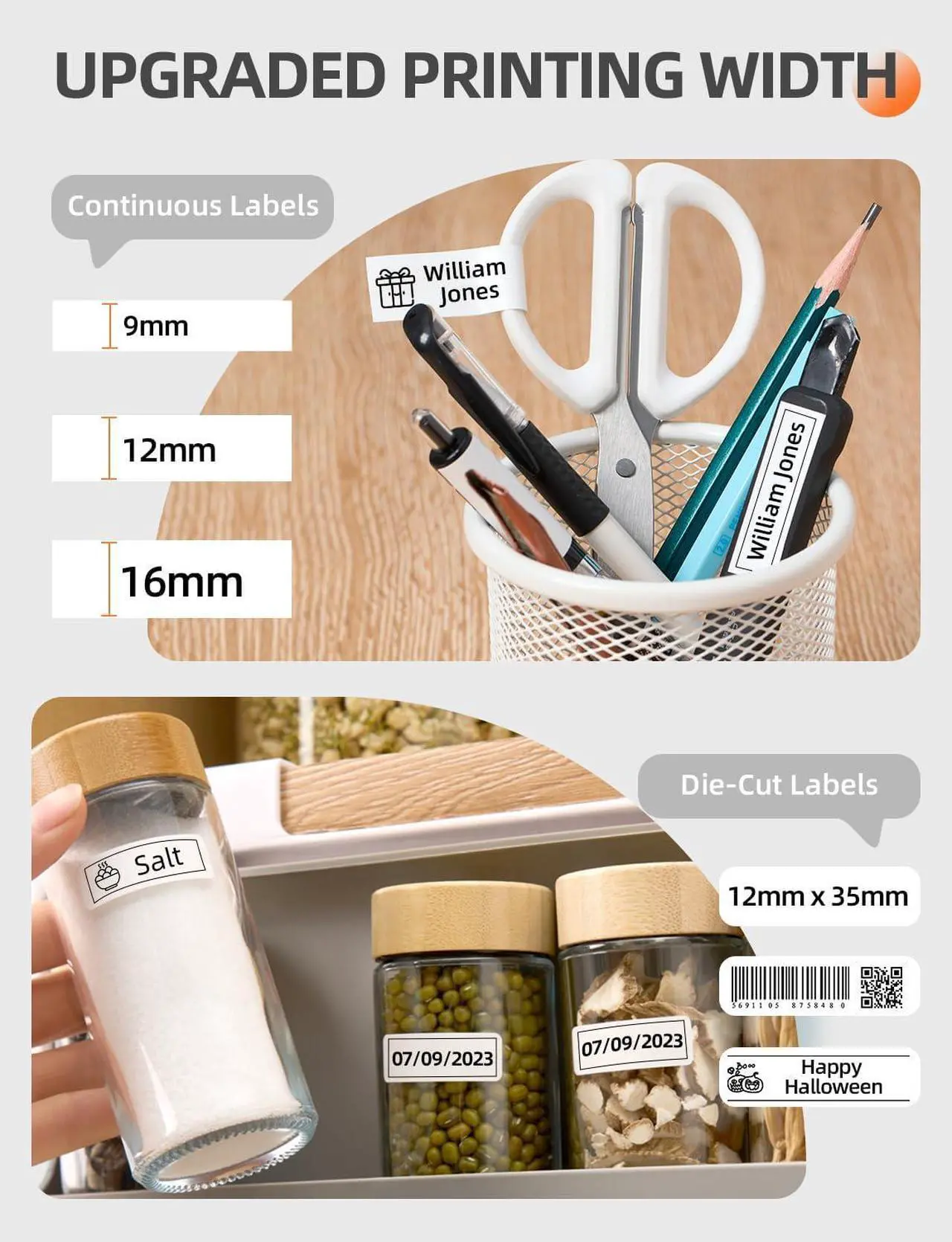 Alt view image 5 of 7 - Makeid E1 Label Maker - Bluetooth Compatible Thermal Printer - QWERTY Keyboard Portable Label Maker, 3.4" Large LCD Screen - Prints 9/12/16mm Waterproof Label Tapes - Includes 13.3' Tape, USB Cable