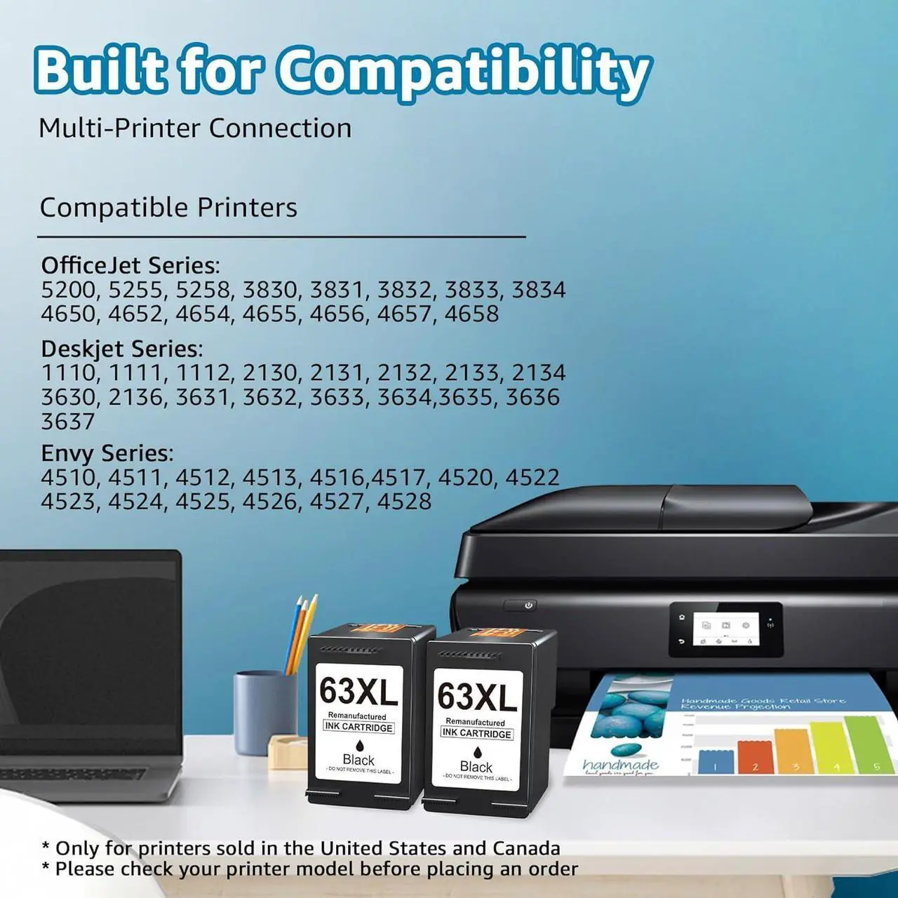 Alt view image 4 of 7 - Palmtree Remanufactured Ink Cartridge Replacement  63XL Black Ink Cartridge  Envy 4520 4512 Officejet 3830 4650 5258 5255 4655 3833 Deskjet 1112 3631 Ink Printer (2 Black)