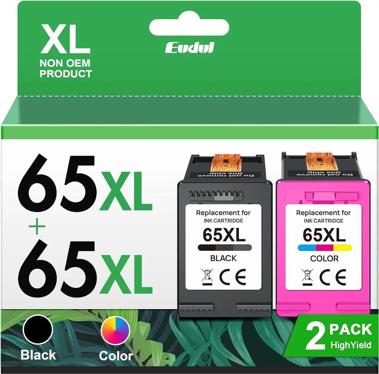 Main image of Eudul Remanufactured Ink Cartridges Replacement  Ink 65 65XL Work for Deskjet 3755 3772 3700 3722 3752 2600 2622 Envy 5055 5000 5070 5052 5012 5014 Printer (1 Black, 1 Tri-Color, 2 Pack)