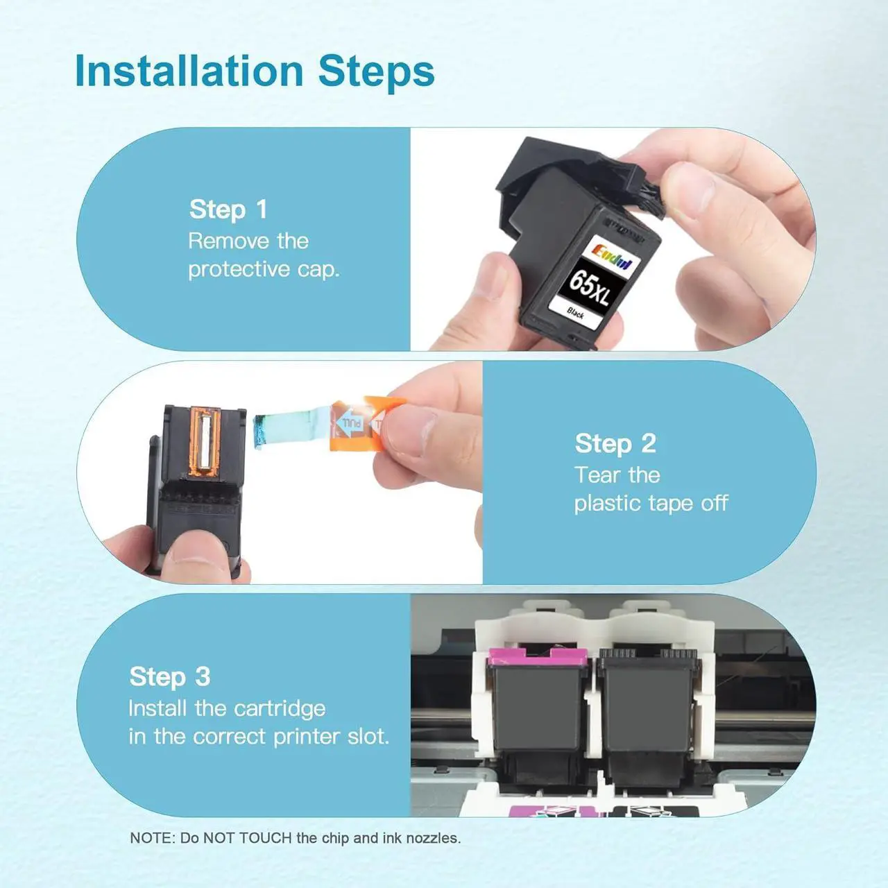 Alt view image 3 of 7 - Eudul Remanufactured Ink Cartridges Replacement  Ink 65 65XL Work for Deskjet 3755 3772 3700 3722 3752 2600 2622 Envy 5055 5000 5070 5052 5012 5014 Printer (1 Black, 1 Tri-Color, 2 Pack)