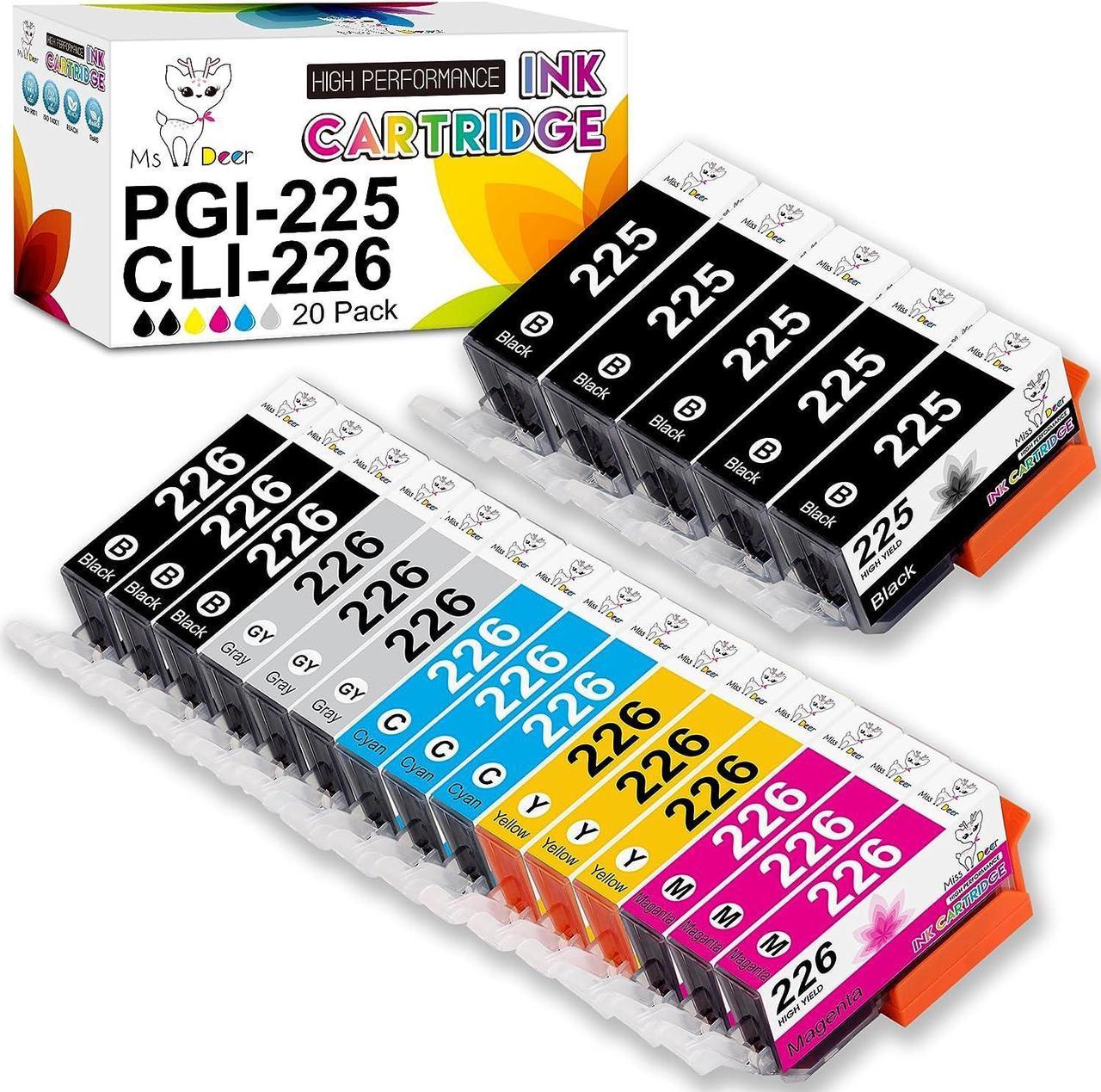 Miss Deer Compatible 226 Ink Cartridges Replacement for Canon PGI-225 CLI-226 PGI225 CLI226 for PIXMA Mg6220 MG6120 MG8120 MG8120B MG8220 MG5320 MX892 Printer 20 Combo Pack (3 Sets + 2 PGI-Black)