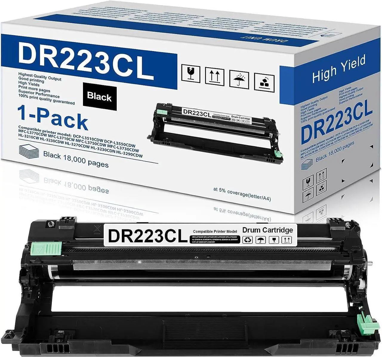 Main image of 1-Pack Black Compatible DR223CL Drum Unit Replacement  DR-223CL Drum Works with Brother MFC-l3770CDW MFC-l3750CDW MFC-l3710CW HL-l3290CDW HL-l3270CDW HL-l3210CDW HL-L3230CDW Printer
