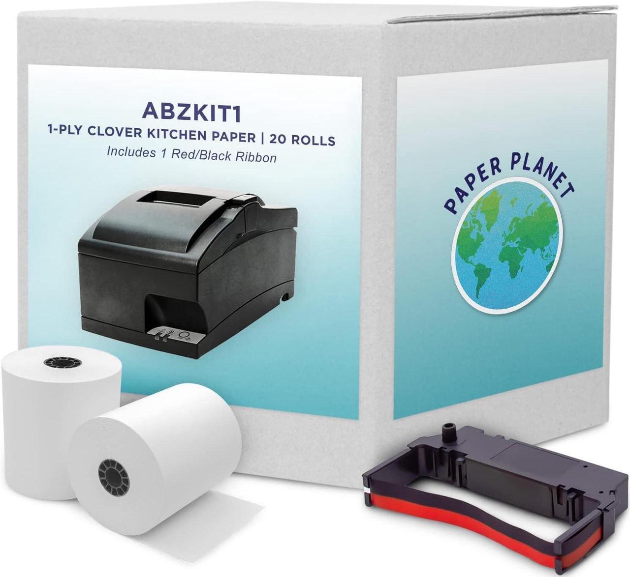 Main image of Kitchen Printer Paper for Clover Kitchen Receipt Printer (Star SP700 Ink Printer) by Paper Planet | Credit Card Receipt Paper for Star SP700 Printer | 1-Ply Bond Paper | 20 Rolls with 1 Ribbon